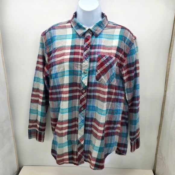 Eddie Bauer Boyfriend Fit Plaid Long Sleeve Button Down Shirt Women's Medium - Picture 5 of 10